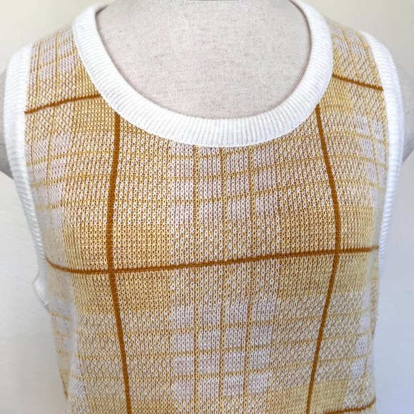 60's Sweater Vest - Yellow & White Plaid- Towne and King LTD - Size Large - Picture 2 of 8